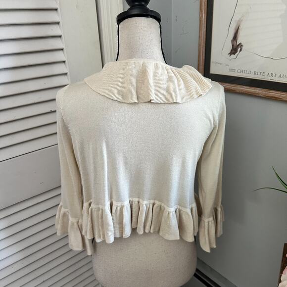 HARRISON MORGAN Womens Sweater P/S Cream Cropped Silk Cashmere Ruffle Romantic - Picture 3 of 8